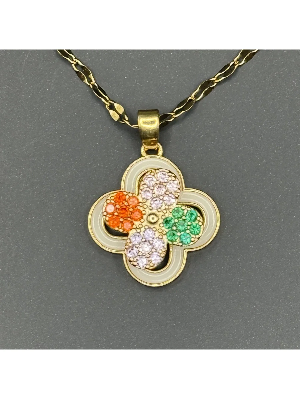 candy+clover Multi-color Pave Crystal Gold Tone Spinner Pendant w/free chain